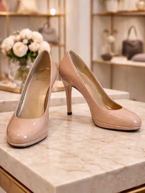 Stuart Weitzman Nude Patent Leather Heels Pumps Size 5.5 EUC